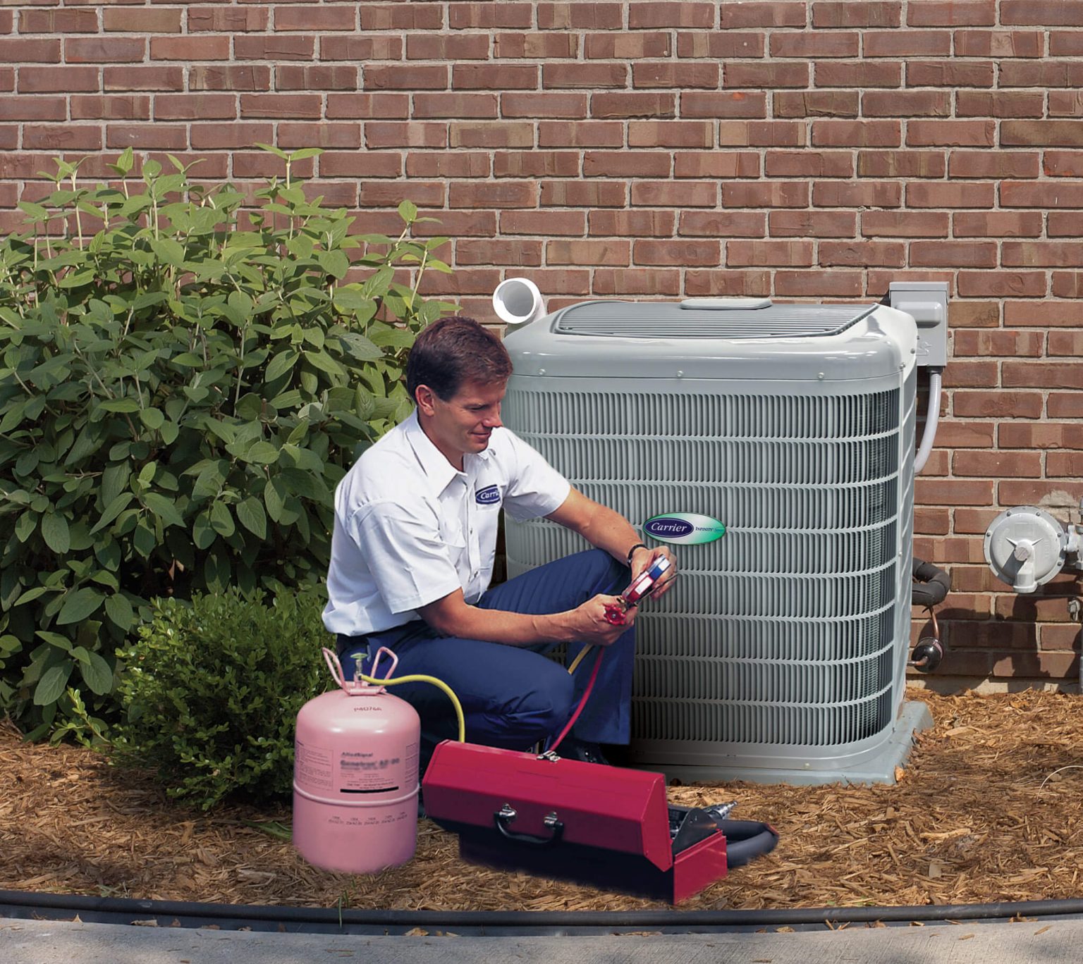 geo page bc express hvac technician working on outdoor unit