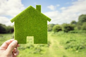 small grass cutout of a house