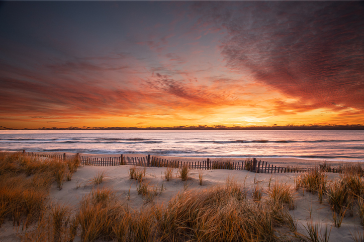 Golden sunrise over the beach at Pearl Sreet in Beach Haven, NJ on Long Beach Island