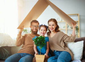 Happy family in their home